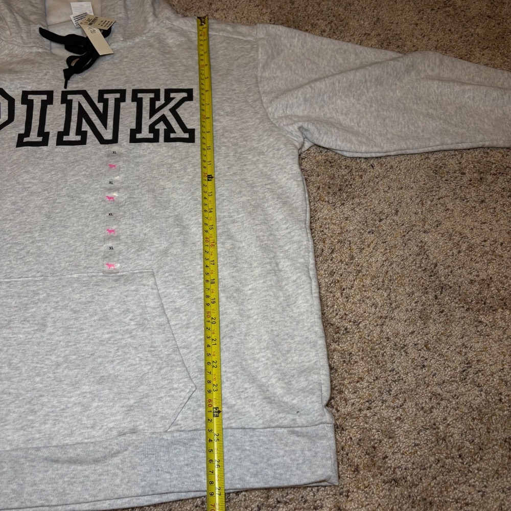 Victoria Secret NWT Pink hooded Quarter Zip SIZE XL heathered silver w/logo - Picture 4 of 12